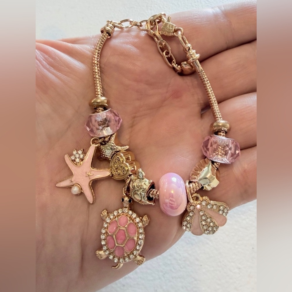 Gold Pink Sea Charm Bracelet - Women Jewelry - Picture 2 of 2
